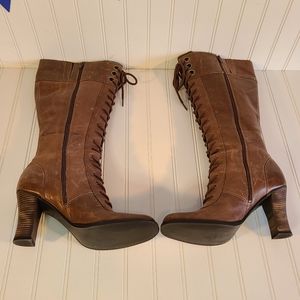 Style & Co Bowdon Brown Leather Lace Up Heeled Boots Size 10